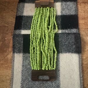 Green Beaded Bracelet with teak wood like clasp.